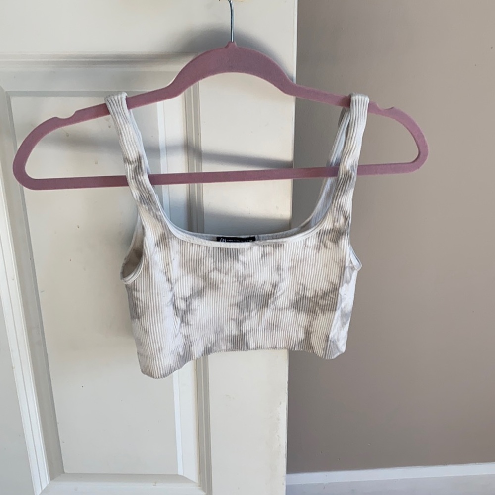 Zara Grey Tie-Dye Ribbed Crop Top